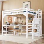 Lit mezzanine140x200lit enfant lit adultes lit ado2 placesavec bureau et armoire ouvertesommier bois ...