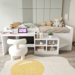 Lit mi - haut 90 x 200 cm lit simple en bois avec bureau lit de jour avec prises et plusieurs compartiments ...