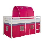 Lit mi - haut enfant - rose - 90x200 cm - bois - multicolore - 1 place