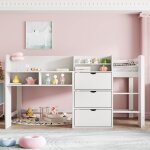 Lit mi - hauteur 90x200 cm lit mezzanine avec tiroirs et tagres lit enfants avec sommier  lattes et ...
