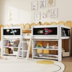 Lit mi - hauteur enfant 90x200cm lit mezzanine bois avec tagres de rangement planches  dessin et sommier ...