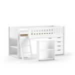 Lit mi - hauteur - scott - bureau bibliothque commode - blanc - bois massif - 1 place