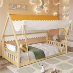 Lit montessori 90 x 200 lit au sol cabane enfant avec sommier toit et tente amovible pour bebe gar�ons ...