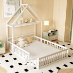 Lit au sol enfant lit cabane enfant avec barrière rangement sommier140x200cm pour filles garçons bois ... Lit au sol enfant lit cabane enfant avec barrière rangement sommier140x200cm pour filles garçons bois ...