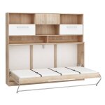 Lit mural horizontal roger 90x200 cm chne blanc / gris graphite avec tagres ? armoire fonctionnelle ...