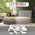 Lit pack complet 160x200 : cadre de lit roma + sommier + matelas