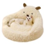 Lit en peluche - hono - panier pour chat - coussin amovible - 40x23cm - beige