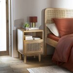 Lit en pin massif avec v�ritable cannage anna 140x190 + table de chevet cannage - bois naturel - terre ...