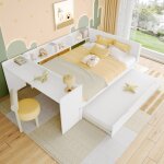 Lit plat 140x200cm avec lit gigogne 90x190cm lit coffre avec bureau lit double avec �tag�res et sommier ...