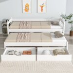 Lit plat 90 x 200 cm lit simple avec 2 tiroirs et lit gigogne 90 x 190 cm - blanc