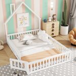 Lit plat pour enfant 140 x 190 cm avec forme de chemine unique avec sommier  lattes matriau pin + ...
