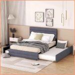 Lit de plateforme 140x200 - lit escamotable &amp 2 tiroirs - gris