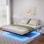 Lit plateforme 160x200 cm m�tal noir led design japonais sans t�te de lit