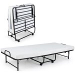 Lit pliant 1 personne adulte 190 x 90 cm costway matelas 10 cm roulettes verrouillables charge 220kg ...
