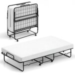Lit pliant 190 x 90 cm avec matelas costway lit simple avec mousse � m�moire de forme cadre en m�tal ...