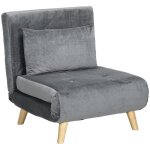 Lit pliant fauteuil convertible lit pliant velours gris - dossier r�glable et oreiller - supporte 125 ...