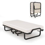 Lit pliant � roulettes avec matelas 10cm - goplus - 200x80cm charge 120kg - � lattes en bois matelas ...