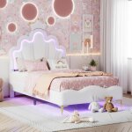 Lit princesse 90x200 led lit enfant lit fille avec couronne lit simple avec sommier � lattes lit rembourr� ...