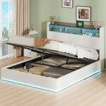 Lit de rangement 160x200 cm avec led et usb lit rembourr� avec sommier � lattes et t�te cadre de lit ...