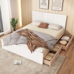 Lit avec rangement 180 x 200 cm avec 2 tiroirs cadre et sommier  lattes sans matelas blanc