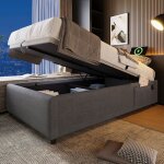 Lit rembourr 1 personne 90200 cm lit de rangement cadre de lit avec usb - c et sommier  lattes sans ...