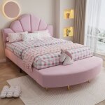 Lit rembourr� 140 x 200 cm pour 2 personnes lit adolescent avec banquette sommier � lattes et pieds dor�s ...