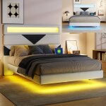 Lit rembourr� 140x190 cm avec led et port usb / type - c lit flottant avec sommier et t�te de r�glable ...