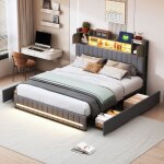 Lit rembourré 140x190 avec tiroirs lit adultes avec led et usb lit double lit capitonné en lin tête de ... Lit rembourré 140x190 avec tiroirs lit adultes avec led et usb lit double lit capitonné en lin tête de ...