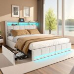 Lit rembourr� 140x190 avec tiroir lit double avec led et usb lit capitonn� avec espace de rangement design ...