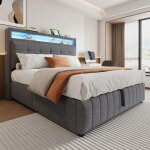 Lit rembourr 160 * 200 cm avec clairage led et prise usb tte avec tagres et stockage avec stockage ...