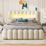 Lit rembourr� 160 x 200 cm avec 4 tiroirs lumi�re led usb et syst�me audio velours beige (matelas non ...
