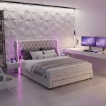 Lit rembourr 160 x 200 cm lit adulte / lit junior 2 places avec clairage led et 3 tiroirs de rangement ...