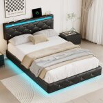 Lit rembourr� 160 x 200 cm lit double avec led et usb t�te de lit rembourr�e sommier � lattes lit adulte ...