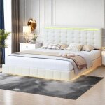 Lit rembourr� - tanant - 160 x 200 - led int�gr�e - sommier � lattes - t�te de lit usb