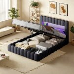 Lit rembourr� 160x200 cm avec lampe led lit adolescent avec rangement du lit � relevage hydraulique couvre ...