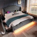 Lit rembourr 180x200 cm avec 4 tiroirs double avec clairage led et port de recharge usb - c avec sommier ...