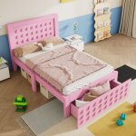 Lit enfant 90 x 190 cm - bois massif - tiroirs de rangement - design cr�atif en blocs