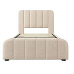 Lit rembourr� 90 x 200 cm beige en lin ? 4 tiroirs t�te de lit avec port usb / type - c sommier � lattes ...