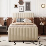 Lit rembourr� 90x190 cm avec lit gigogne plat lit denfant lit dadolescent - sweiko - velours beige