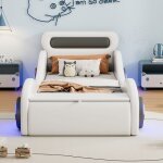 Lit rembourr� 90x200 cm lit simple enfant lit dadolescent forme de voiture avec roues lumineuses - sweiko ...