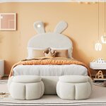 Lit rembourr 90x200cm lit simple avec deux tabourets de rangement beige