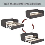 Lit rembourr adulte 90 / 180 * 190 cm lit gigogne canap - lit extensible avec sommier  lattes tissu ...