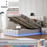 Lit rembourré - ambiance - 140x200 cm - avec éclairage led & espace de rangement - coffre de lit & sommier ... Lit rembourré - ambiance - 140x200 cm - avec éclairage led & espace de rangement - coffre de lit & sommier ...