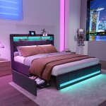 Lit rembourré - ambiance - 160 x 200 cm - lumière led - avec port de usb et type c - avec 4 tiroirs de ... Lit rembourré - ambiance - 160 x 200 cm - lumière led - avec port de usb et type c - avec 4 tiroirs de ...