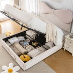 Lit rembourr et coffre doble enfant - design unique - blanc + rosevelours140200cmsans matelas - hauss ...