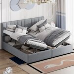 Lit rembourr et coffre double adult - design claassique - lingris180x200 cmsans matelas - hauss spole ...