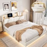 Lit rembourr double 140x190 cm - lit flottant lit adulte - capitonn en pu - avec lumire led et sommier ...