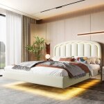 Lit rembourré double 140x200 cm lit flottant lit adulte en pu avec lumière led tête de lit pétales et ... Lit rembourré double 140x200 cm lit flottant lit adulte en pu avec lumière led tête de lit pétales et ...