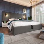 Lit rembourr� double avec usb type - c lit coffre avec sommier grislin160�200 (sans matelas) - hauss ...