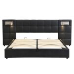 Lit rembourr� 180x200 cm avec coffre v�rin hydraulique port usb et recharge sans fil ? pu noir